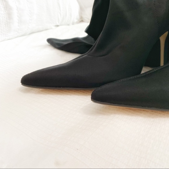 ZARA BLACK VERY HIGH KNEE STILETTO HEELS POINTED TOE STRETCH FITTED BOOTS - Picture 7 of 9